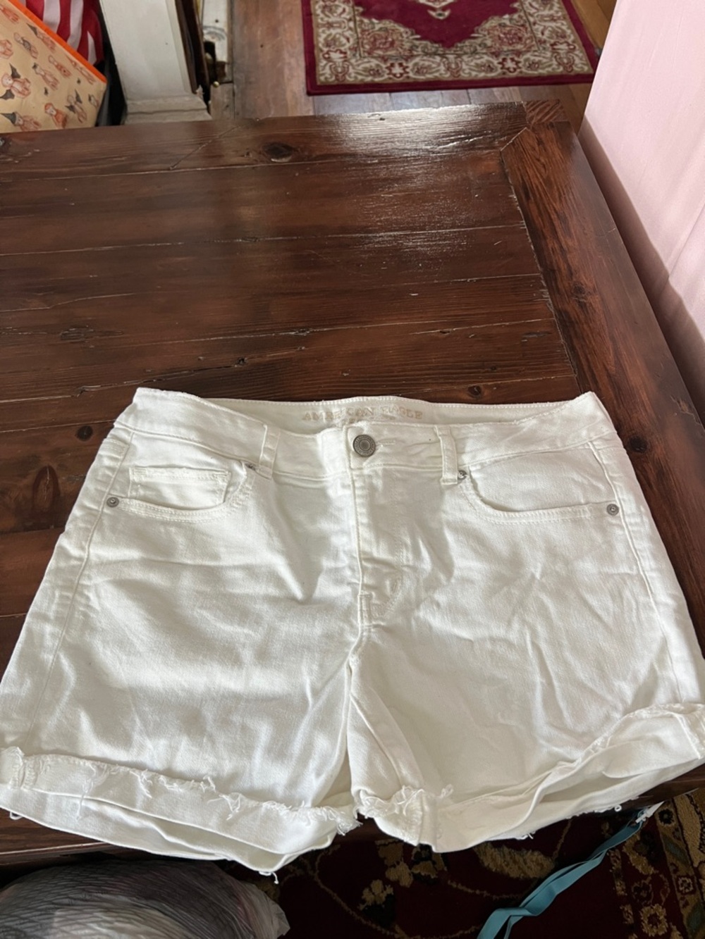 American Eagle Outfitters White Denim Roll-Hem Shorts